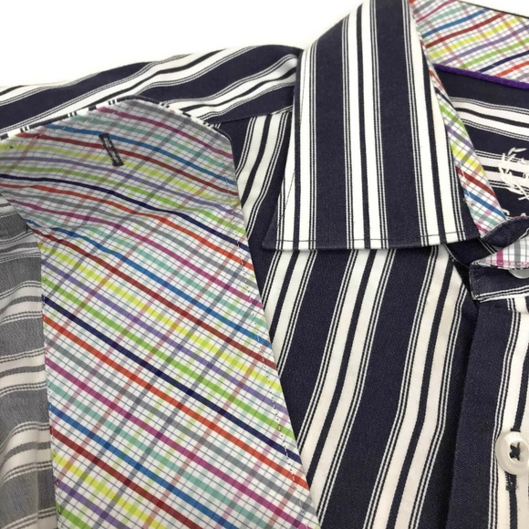 Bugatchi Uomo Striped Shirt 16 - 34/35 Flip Cuffs - Picture 4 of 8